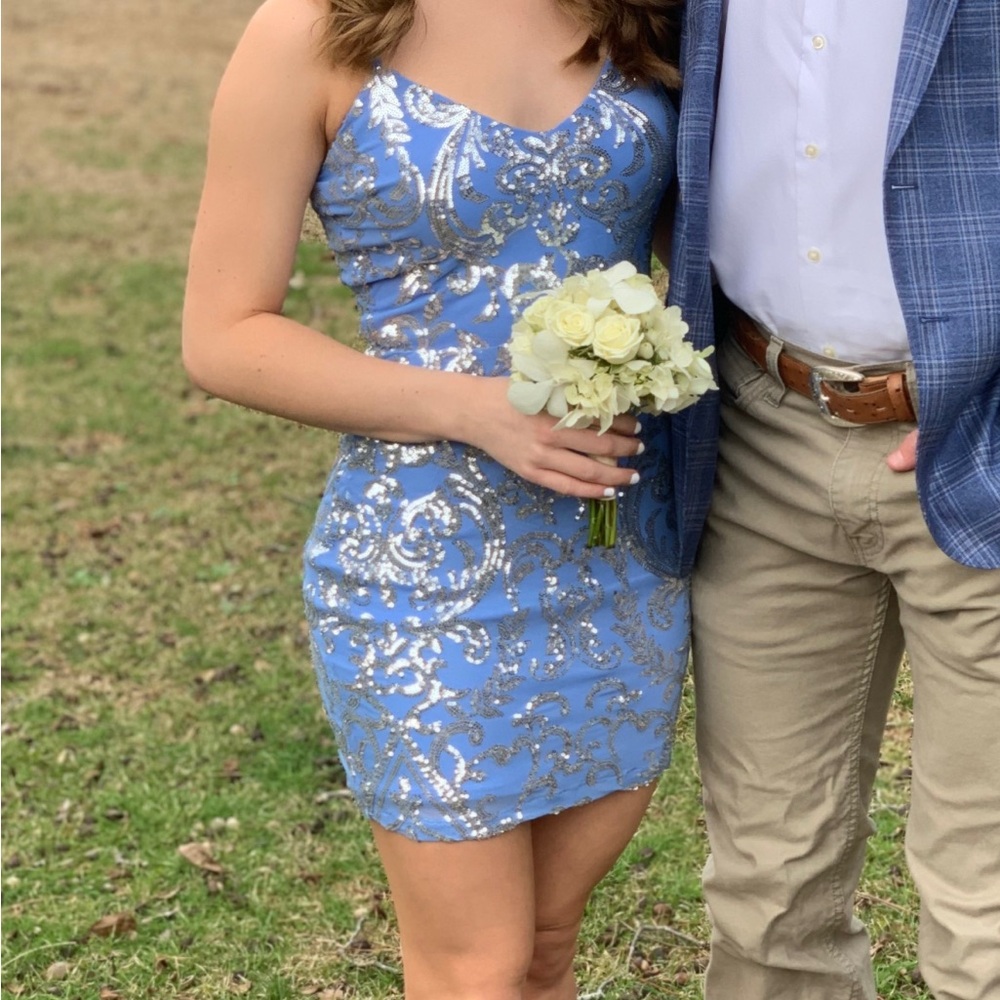 Windsor Blue and Silver Sequin Mini Dress